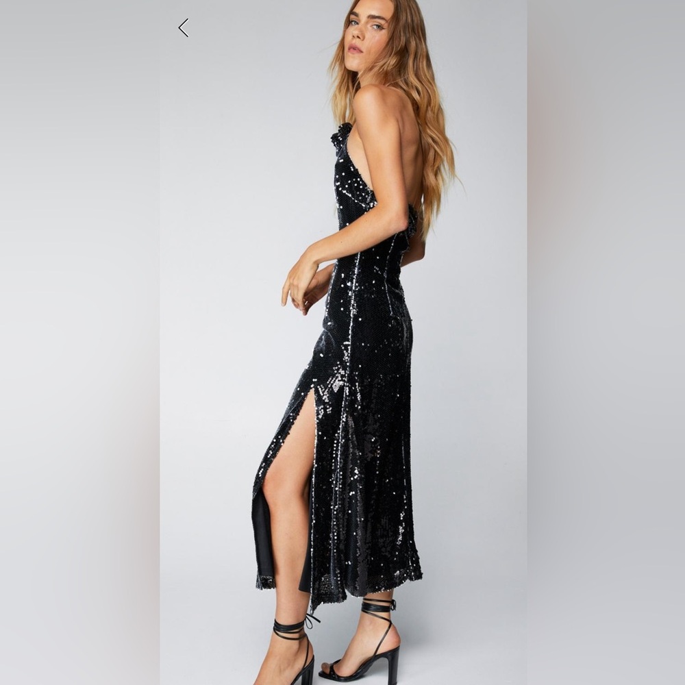 Nastygal Flower Corsage Sequin Ankle Length Dress